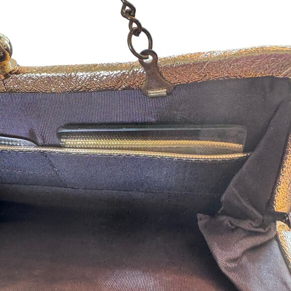 Vintage 1960’s Gold Crinkle Metallic Clutch Convertible Evening Handbag - Picture 9 of 13